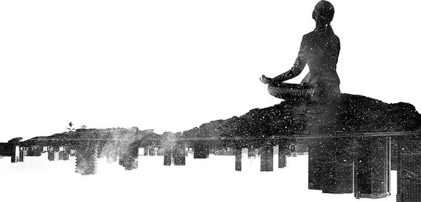 Tapeta meditace ženy v černobílém provedení