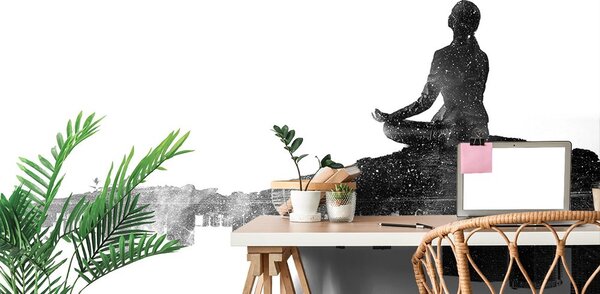 Tapeta meditace ženy v černobílém provedení