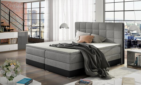 Boxspringová postel 140x200 NORELLO - šedá / černá eko kůže