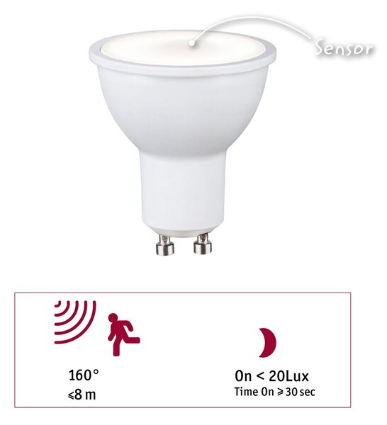 PAULMANN Standard 230V LED reflektor GU10 soumrakové a pohybové čidlo (HF) 7W 2700K bílá mat