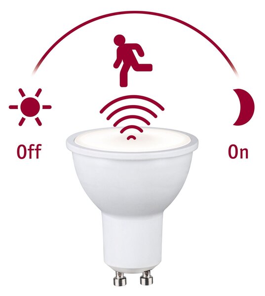 PAULMANN Standard 230V LED reflektor GU10 soumrakové a pohybové čidlo (HF) 7W 2700K bílá mat