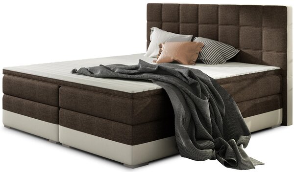 Boxspringová postel 140x200 NORELLO - hnědá / béžová eko kůže