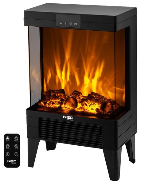NEO TOOLS Elektrický krb, 2000W, topný ventilátor, efekt plamene, dálkové ovládání, časovač