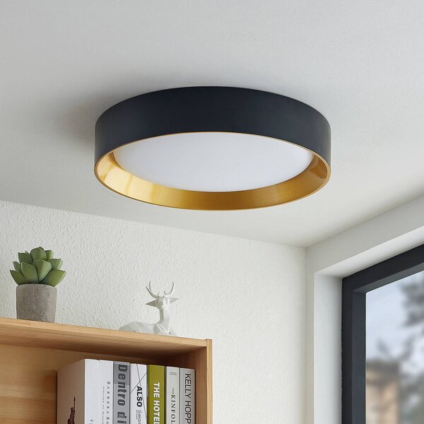Lindby Kambia LED stropní světlo, 55 cm, Černá, Obývací pokoj / jídelna, Hliník, Moderní