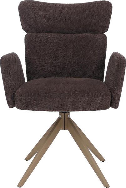 Sada 6 jídelních židlí HWC-N11, židle, otočná, s automatickým návratem do výchozí polohy, potah: tkanina Bouclé, 350 g/m², barva: tmavě hnědá, nohy: vzhled dřeva