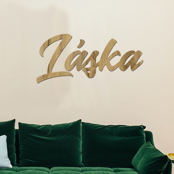 Dřevěný nápis na zeď LASKA Zvolte barvu dekoru: Černá | Rozměry (cm): 60x28