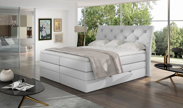 Boxspringová postel 140x200 VORVIRO - bílá eko kůže