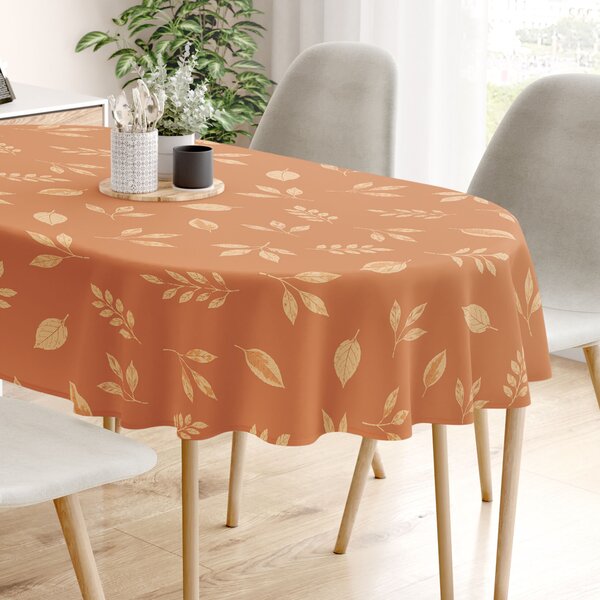 Goldea oválný ubrus 100% bavlněné plátno - oranžové podzimní lístky 140 x 240 cm