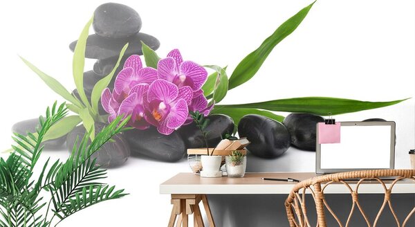 Tapeta fialová orchidej v Zen zátiší