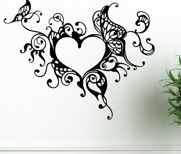 Živá Zeď Samolepka Romantické srdce Barva: černá
