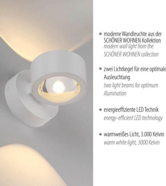 PAUL NEUHAUS JUST LIGHT Kolekce Schöner Wohnen LED nástěnné svítidlo CHIA, bílé, Up- & Down Light 3000K