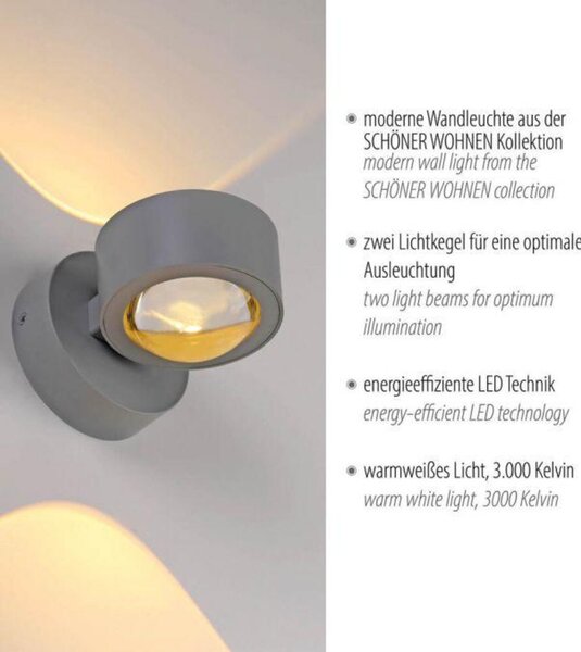 PAUL NEUHAUS JUST LIGHT Kolekce Schöner Wohnen LED nástěnné svítidlo CHIA, stříbrná, Up- & Downlight 3000K