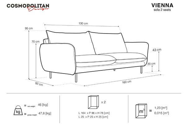 -25 % Dny MOMENTI– Cosmopolitan Design Sametová pohovka Vienna 160 cm