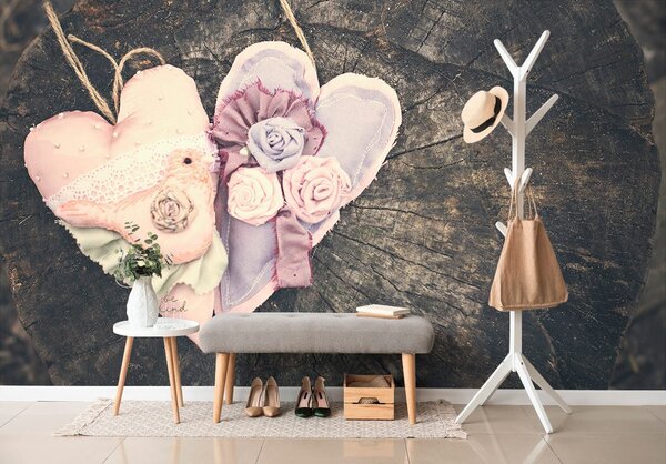 Fototapeta handmade srdíčka na pařezu