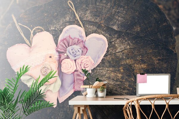 Fototapeta handmade srdíčka na pařezu