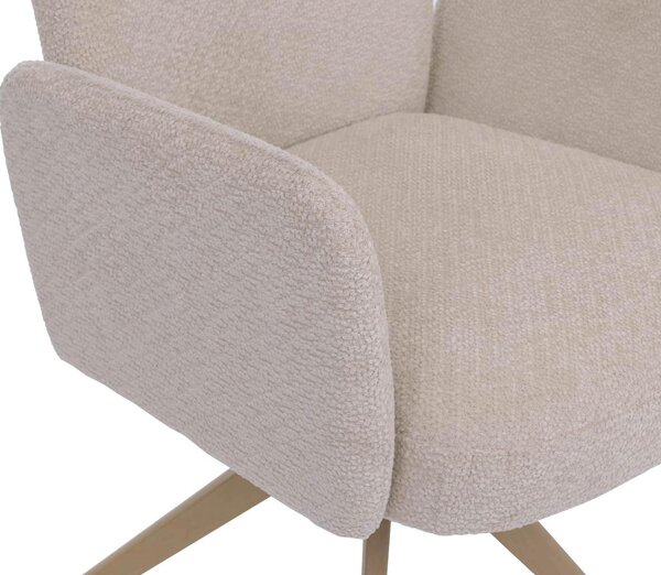 Sada 6 jídelních židlí HWC-N11, židle, otočná, s automatickým návratem do výchozí polohy, potah: tkanina Bouclé, 350 g/m², barva: béžová, nohy: imitace dřeva