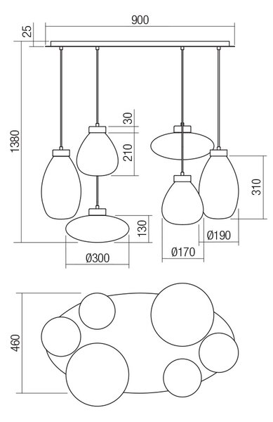Smarter Závěsné svítidlo Luke se šesti stínidly, d.90cm