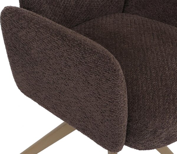 Sada dvou jídelních židlí HWC-N11, židle, otočná, s automatickým návratem do výchozí polohy, potah: tkanina bouclé, 350 g/m², barva: tmavě hnědá, nohy: imitace dřeva