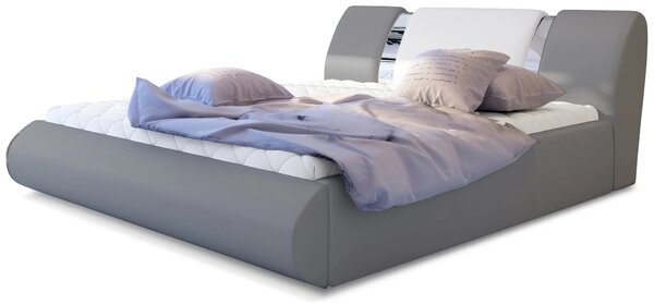 Čalouněná postel 140x200 FENDORA - šedá eko kůže / bílá eko kůže