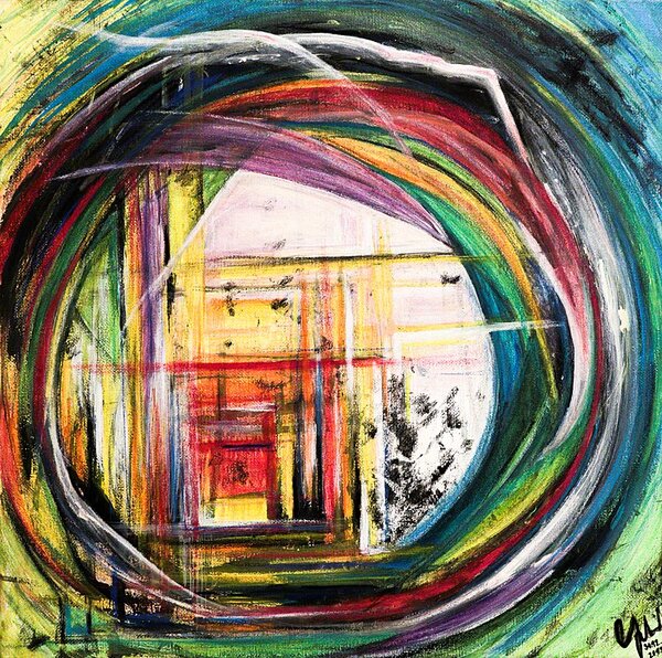 Ručně malovaný obraz od Barbora Gryžbonová - "V kruhu vždy najdeš čtverec", rozměr: 40 x 40 cm