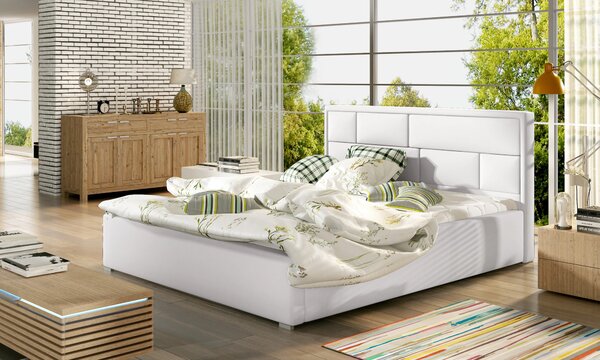 Manželská čalouněná postel 140x200 LUXERIO 1 - bílá eko kůže