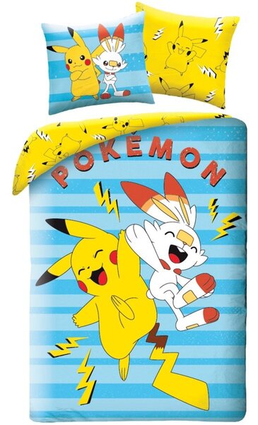 Oboustranné ložní povlečení Pokémoni Pikachu a Scorbunny - 100% bavlna - 70 x 90 cm + 140 x 200 cm