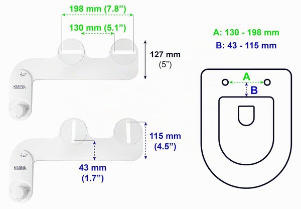 KMINA Bidetová sprcha pro toaletu, studená voda, bílá, hadice 80 cm, plochý design