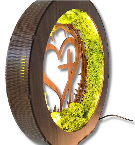 Moderní nástěnná lampa s mechem a motivem srdce a kříže | ARAME: HDF - Ořech 20 cm 4817-115604 LED0637