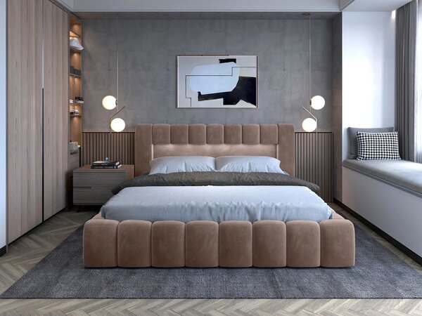 Manželská čalouněná postel 140x200 VEMIO 1 - světle hnědá