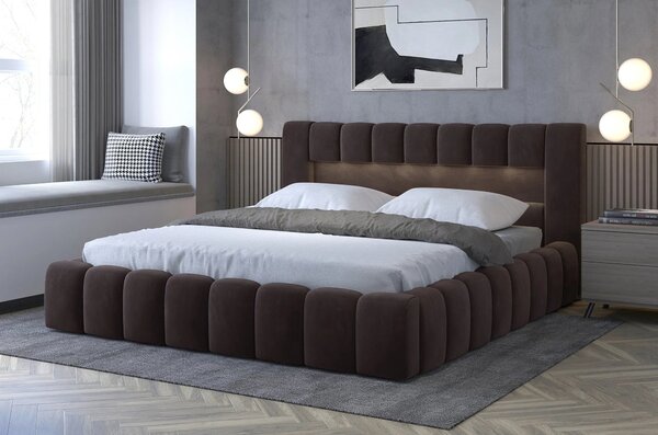 Manželská čalouněná postel 140x200 VEMIO 2 - tmavě hnědá