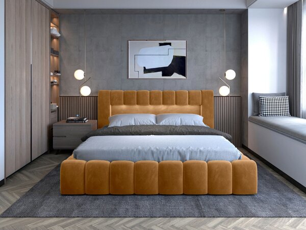 Manželská čalouněná postel 140x200 VEMIO 1 - oranžová