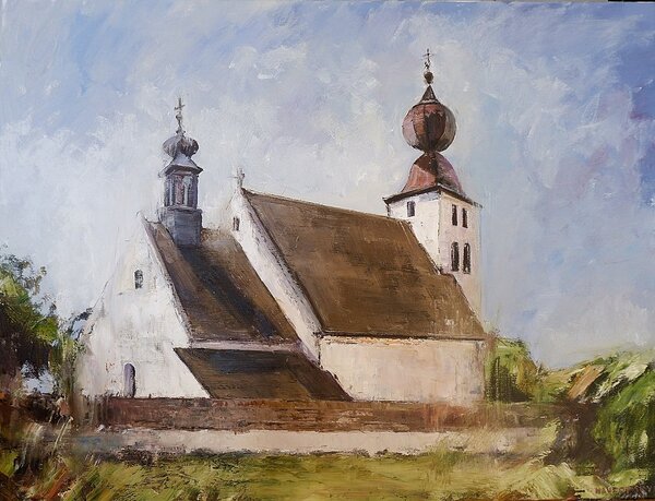 Ručně malovaný obraz od Igor Navrotskyi - "Dům u silnice", rozměr: 80 x 105 cm