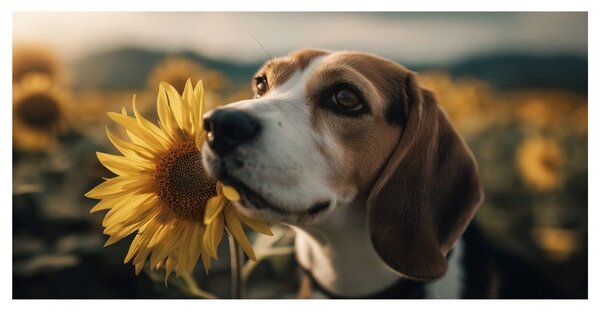 Obraz beagle se slunečnicí