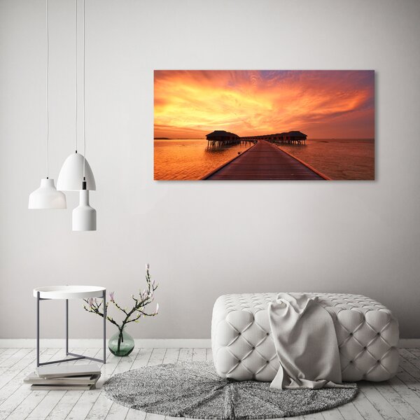 Foto obraz skleněný horizontální Maledivy bungalovy osh-80965646