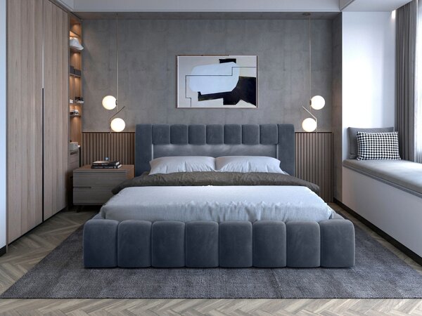Manželská čalouněná postel 180x200 VEMIO 2 - tmavě šedá