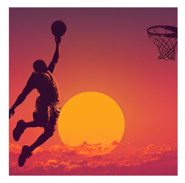 Obraz slam dunk při západu