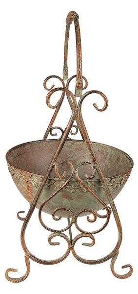 Hnědo-zelený antik kovový stojan na květiny Viro - 26*27*49 cm - Clayre & Eef