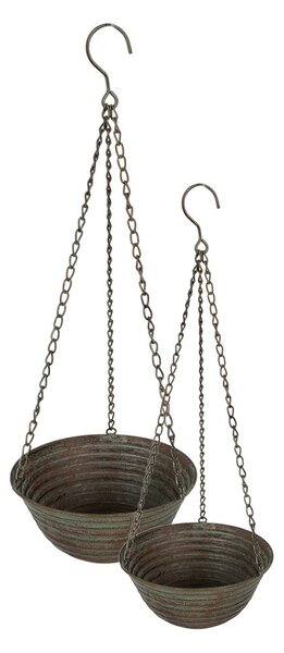 Sada 2 kusů dekorativních závěsných kovových květináčů - Ø 25*12/62 / Ø 19*9/53 cm - Clayre & Eef