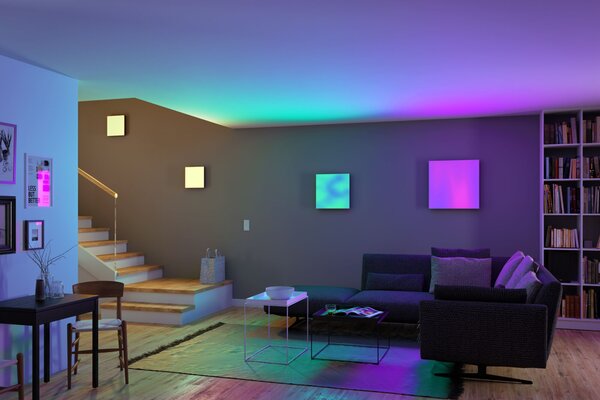 Paulmann 79904 Velora, bílý subtilní stropní LED panel Rainbow dynamic RGBW, 13,2W LED 3000-6500K, 29x29cm, dálkové ovládání