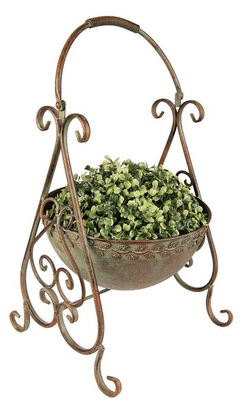 Hnědo-zelený antik kovový stojan na květiny Viro - 26*27*49 cm - Clayre & Eef