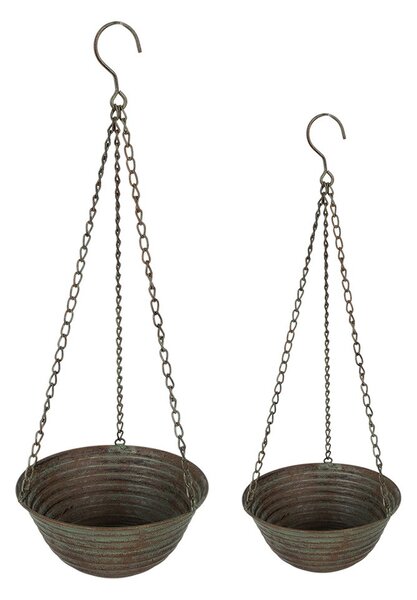 Sada 2 kusů dekorativních závěsných kovových květináčů - Ø 25*12/62 / Ø 19*9/53 cm - Clayre & Eef