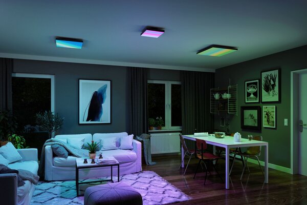 Paulmann 79907 Velora, černý subtilní stropní LED panel Rainbow dynamic RGBW, 13,2W LED 3000-6500K, 29x29cm, dálkové ovládání