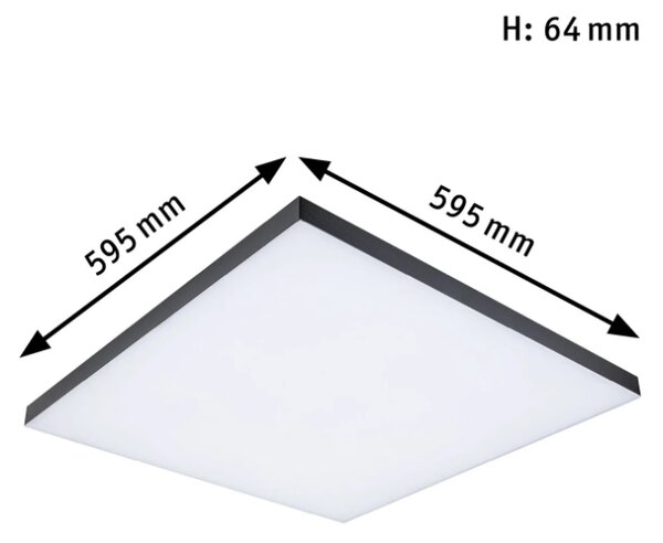Paulmann 79909 Velora, černý subtilní stropní LED panel Rainbow dynamic RGBW, 31W LED 3000-6500K, 59x59cm, dálkové ovládání