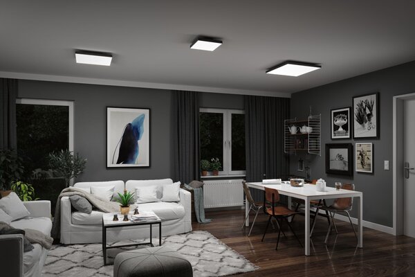 Paulmann 79907 Velora, černý subtilní stropní LED panel Rainbow dynamic RGBW, 13,2W LED 3000-6500K, 29x29cm, dálkové ovládání