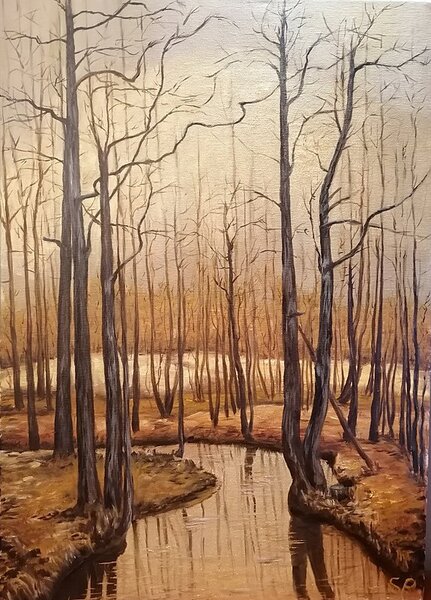 Ručně malovaný obraz od Soňa Palečková - "Zlatý potok", rozměr: 50 x 70 cm