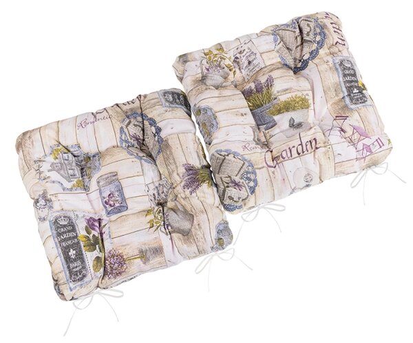 Bellatex Sedák Ema prošívaný SET 2ks 40x40 cm Zahrada Fialová,Béžová