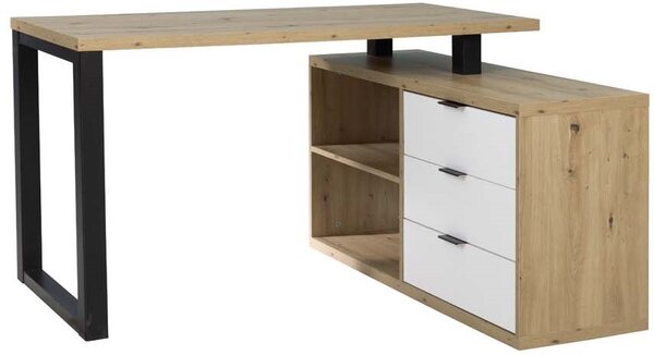 ADRK Rohový PC stůl MARO II B-ART, dub artisan/bílá/černá