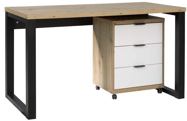 ADRK PC stůl s kontejnerem MARO I B-ART, dub artisan/bílá/černá