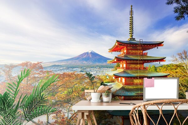 Fototapeta výhled na Chureito Pagoda a horu Fuji