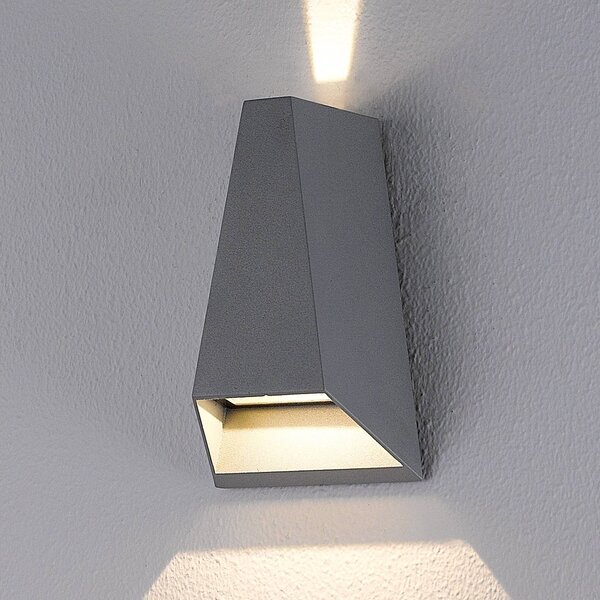 Lucande Venkovní nástěnné svítidlo LED Jendrik, výška 17 cm, antracitová barva, Černá, Hliník, Moderní